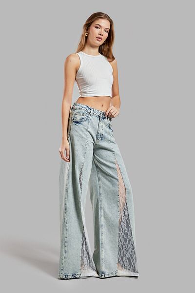 its basic T.Jen Color 4S565 Lace Denim - Palazzo Fit Γυναικεία Τζιν