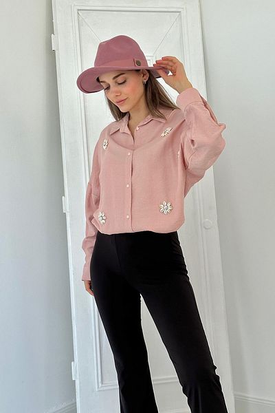 Elbee Fashion Woman Cămașă cu pietre cu model de flori din 6 piese