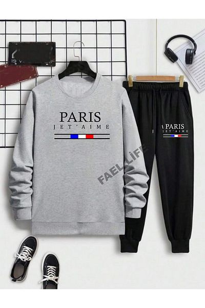 FAEL LİFE Unisex Zero Collar Sweatshirt Paris Jetam Printed Sweating Suit
