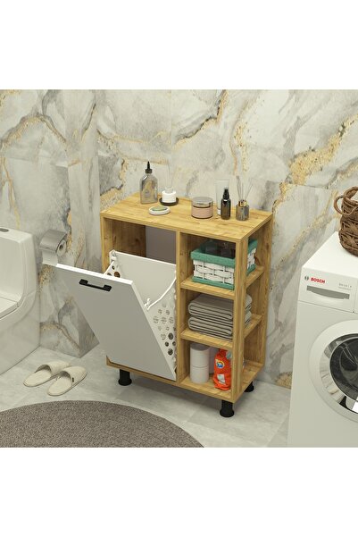 Home Mobiga Loren Çamaşır Kirli Sepetli Raflı Banyo Dolabı