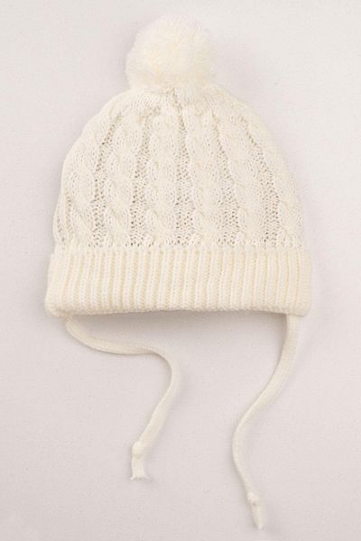 zepkids Knitted Patterned Ecru Color Pompom Beret