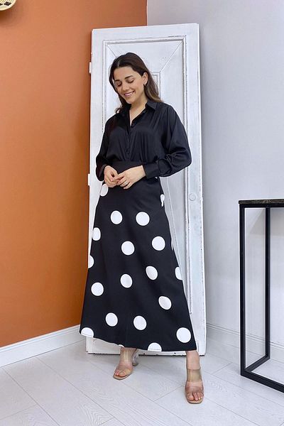 Elbee Fashion Woman Fusta cu buline - Neagra