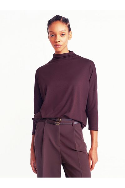 Dilvin 31468 Stand Collar Viscose Top-Claret Red