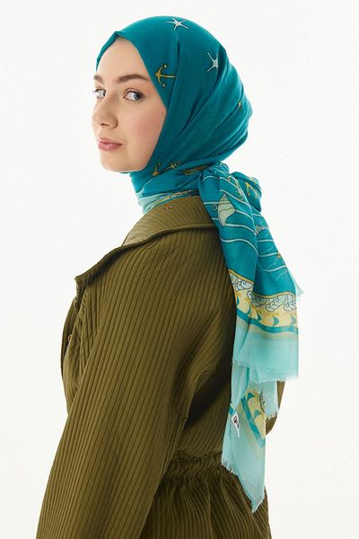 SOFT AKSESUAR Sea Ship Patterned Shawl