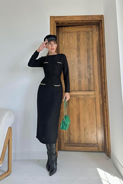 Elbee Fashion Woman Fekete zsebes láncblúz és szoknya szett