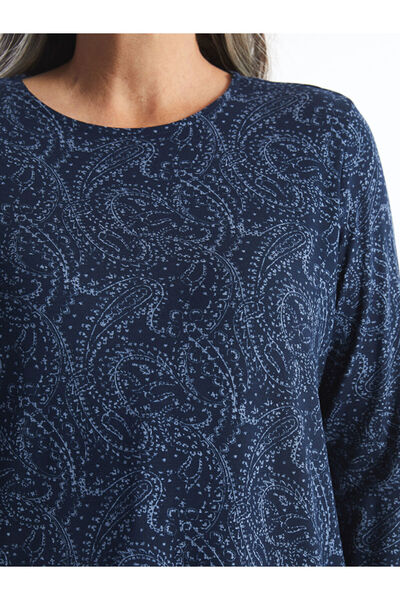 LC Waikiki Navy Blue Crew Neck Patterned Women's Tunic