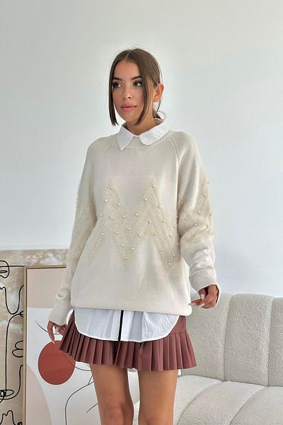 Elbee Fashion Woman Pulover tricotat cu margele în zig-zag