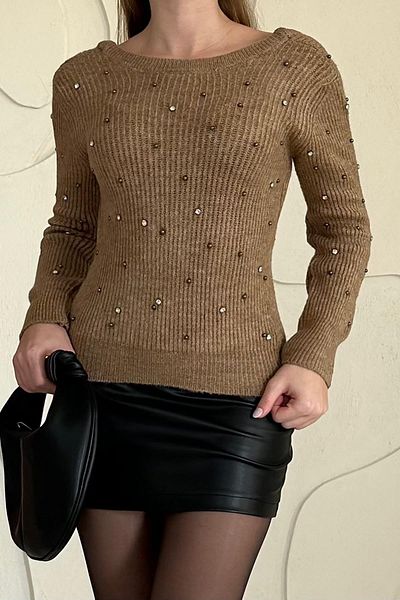 Elbee Fashion Woman Трикотажен пуловер с мъниста