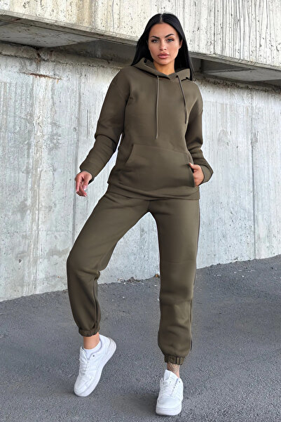 YAKAMEL Γυναικείο σετ φόρμας oversize με 3 κλωστές, ελαστικά μανίκια, κουκούλ...