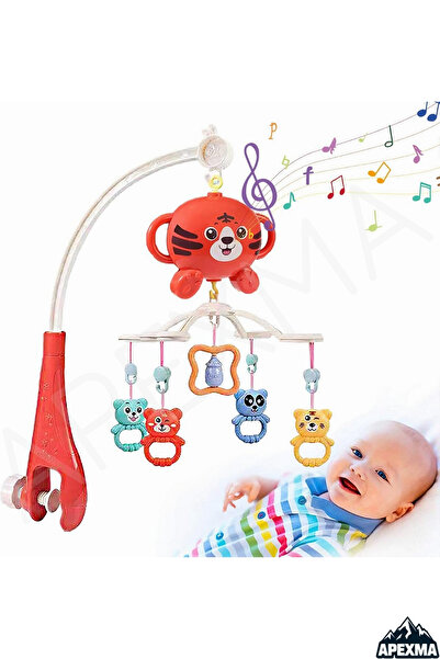 Apexma Pilli Işıklı Müzikli Sabitlemeli Hayvan Şekilli Çıngıraklı Dönence - Yeni Doğan Bebek Uyku Arkadaşı