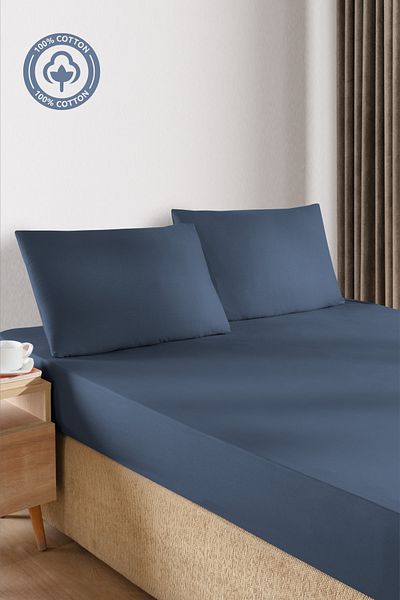 CEMETEKS FİRUZE طقم ملاءات مطاطية من القماش Ranforce مصنوع من القطن الطبيعي بنسبة 100% /160x200/180x200/