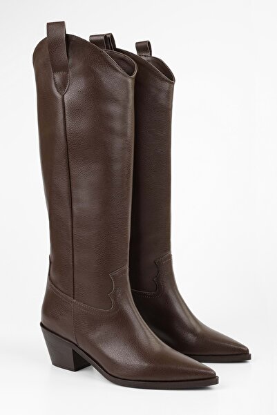 Shoeberry Γυναικείες μπότες ιππασίας με τακούνι Meot Brown Skin