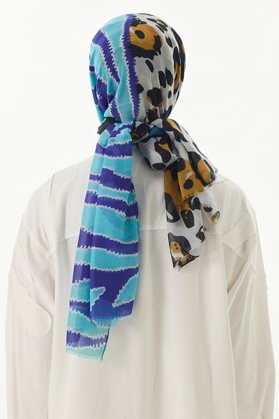 SOFT AKSESUAR Leopard Garnished Two-Color Patterned Shawl