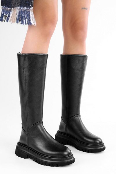 Shoeberry Women's Boost Black Skin Stiefel mit dicker Sohle