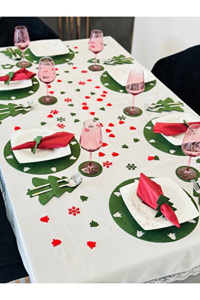 Karter İnovasyon Yılbaşı Temalı Yeşil 6 Kişilik 24 Parça Amerikan Servis Seti,Yılbaşı Temalı Yeşil Supla Seti