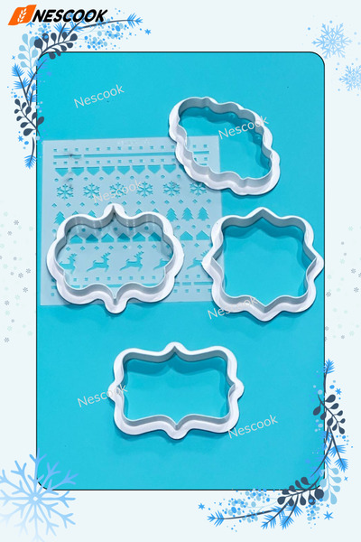 nescook مجموعة إطارات بسكويت مكونة من 4 قطع - استنسل قطع لب حلوى عيد الميلاد،...