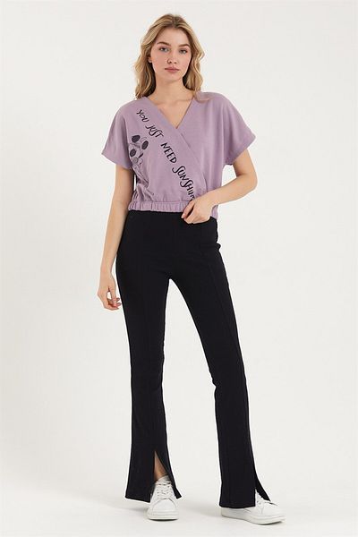 ESPİNA Women's Double Breasted Collar Short Sleeve Blouse