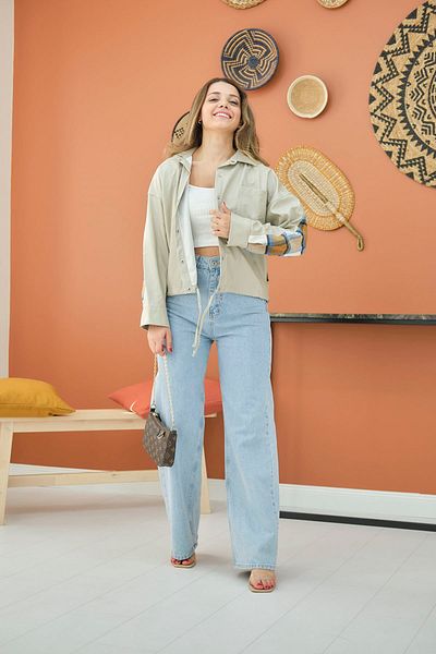 Elbee Fashion Woman Cămașă din piele în față