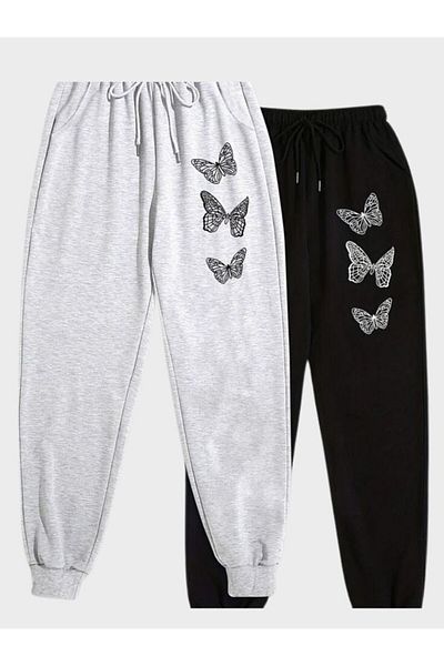 cm buseyiz 2-Piece Butterfly Printed Elastic Girls' Sweatpants