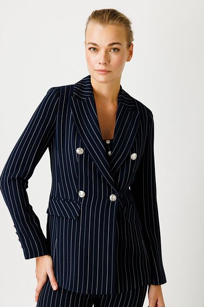 Ekol Jachetă cu buzunare cu model în dungi Bleumarin