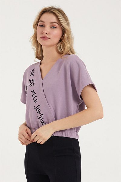 ESPİNA Women's Double Breasted Collar Short Sleeve Blouse