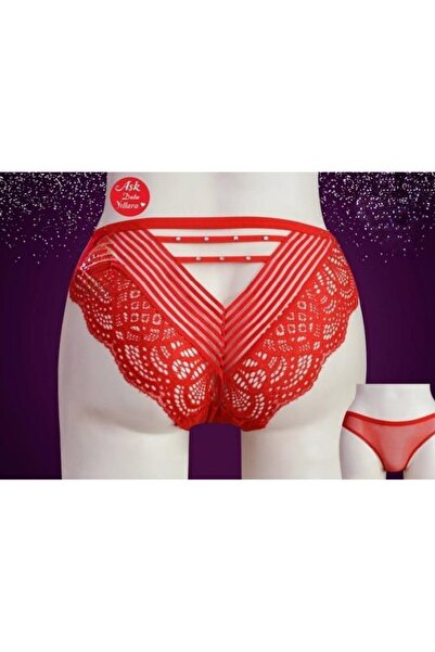 ENEFENDİ Dantela roșie - Pachet transparent pentru cadouri de Crăciun cu dantelă și detalii cu pietre 38-40 Innerbag