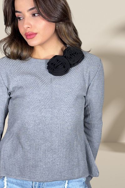 Michelle COCO Tricotaj de damă Pulover Detaliu flori Design special de înaltă calitate