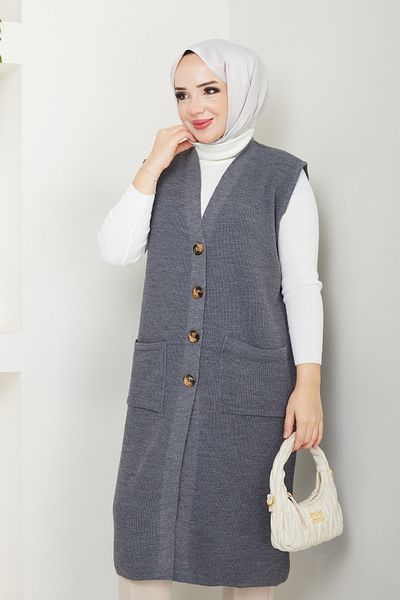 Pamuk Butik Women's Pocketed Button Closure Knitwear Vest