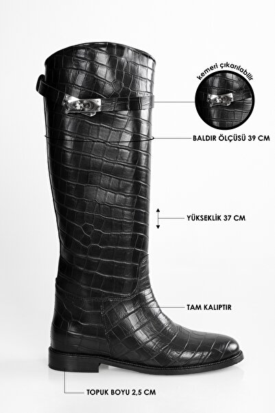 Shoeberry Női Matia fekete krokodillovas hosszú csizma