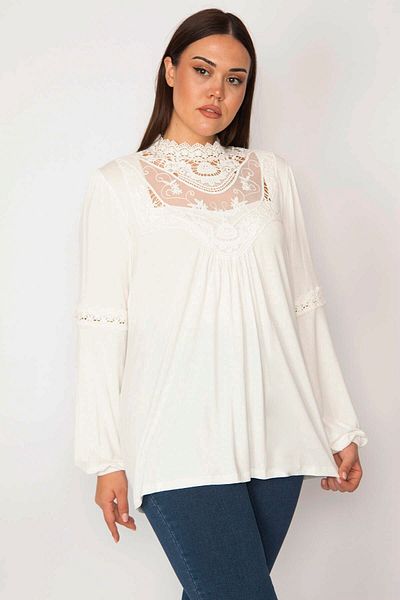 BYŞANS Women's Bone Lace and Tulle Detailed Blouse 65N29817