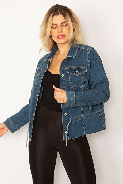 BYŞANS Kadın Lacivert Bel Bağcık Detaylı Etek Ucu Pis Dikişli Likralı Kot Mon...