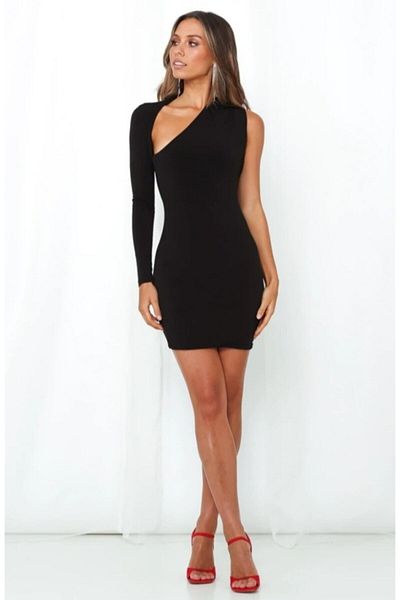 by eymen design Rochie mini Aprilie din mătase cu o mânecă pentru femei