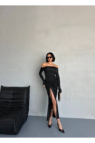 Butik Luna Asansör Yırtmaç Uzun Maxi Elbise – Esnek Kumaşla Zarafetin Buluşması