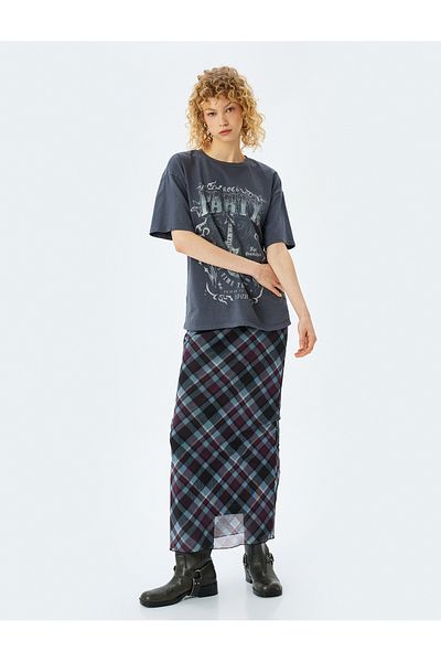 Koton Slogan Printed Oversize Crew Neck Short Sleeve T-Shirt