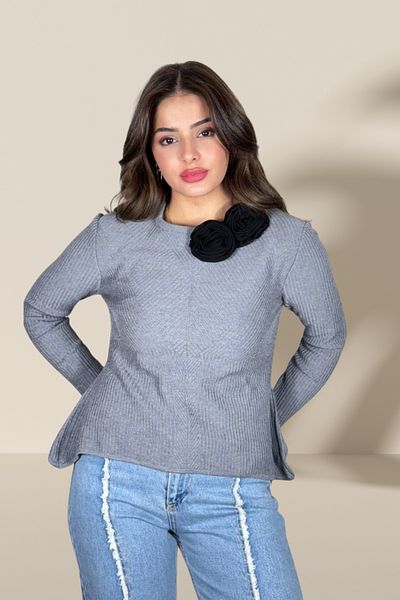 Michelle COCO Tricotaj de damă Pulover Detaliu flori Design special de înaltă calitate