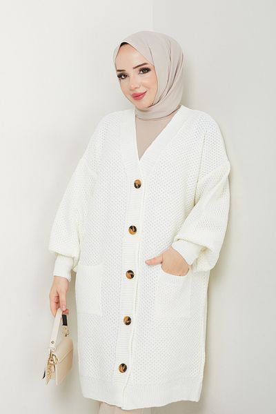 Pamuk Butik Γυναικεία Πλεκτή Ζακέτα με μπαλόνι με τσέπες