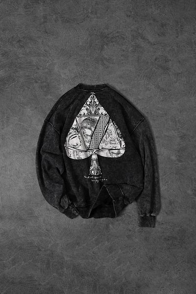 Slatra Ανδρικό φούτερ Anthracite Spades Washed Crew Neck Oversize
