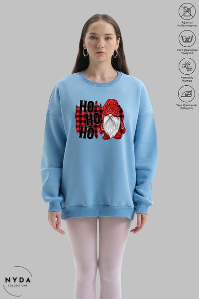 Nyda Collections Unisex Πρωτοχρονιά - Χριστουγεννιάτικο Hohoho Printed Oversize Hoodless Crew Neck φούτερ
