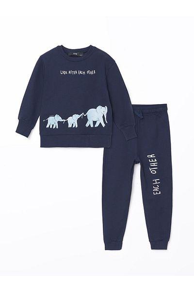 LC Waikiki Crew Neck Printed Baby Boy Tracksuit Set