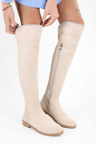 Shoeberry Toon Beige Wildlederstiefel für Damen Beige Wildleder