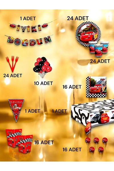 VibeHome 24 Person Cars Themed Ultra Luxury Set - Birthday Party and Fun Events