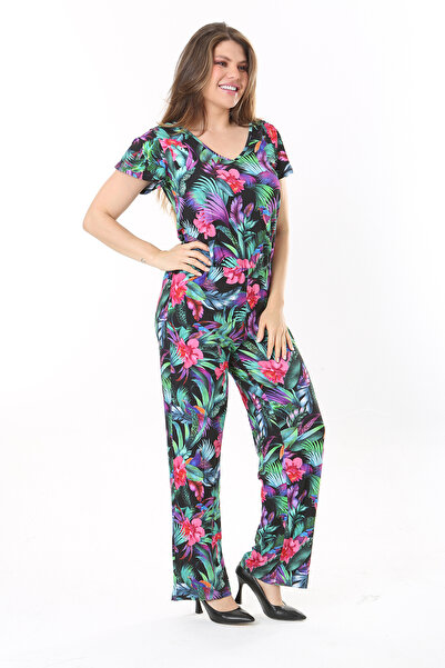 BYŞANS Kadın Renkli V Yakalı Renkli Tulum 65N37769