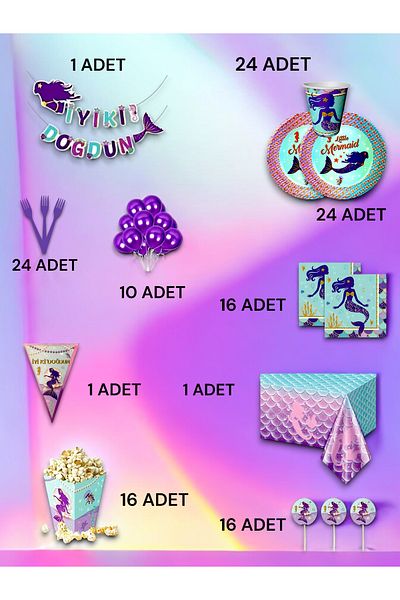 VibeHome Mermaid Themed Ultra-Luxury Set for 24 - Birthday Party and Fun Events