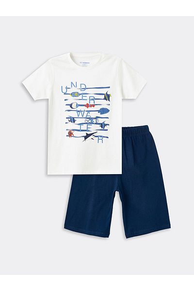 LC Waikiki New Season Crew Neck Printed Short Sleeve Boys' Shorts Pajama Set - S4Ac60Z4