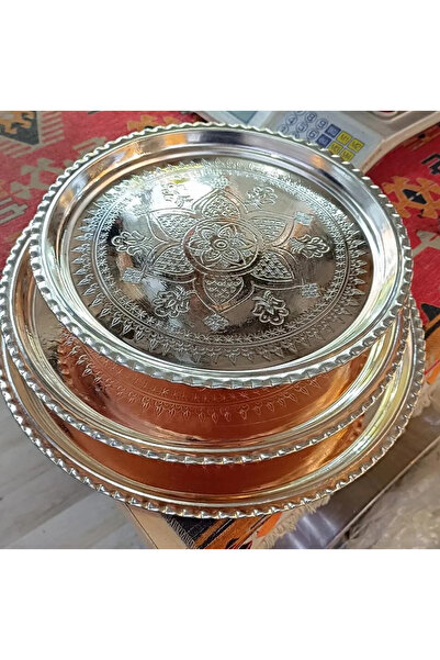 Yıldız çelik Bakır El İşlemeli Nikelli Tepsi 31 cm (1mm)