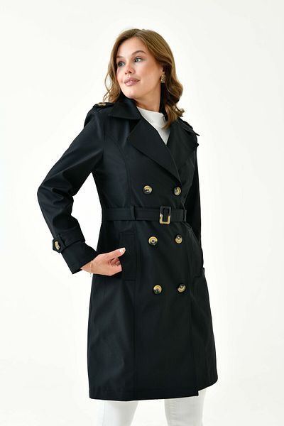Butik Belted Button Detailed Double Pocket Large Size Double-Breasted Collar Trench Coat