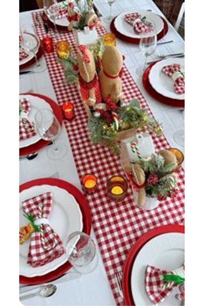 Hobizer Textil Piti Runner în carouri roșii Prezentare 40 X 110 Cm