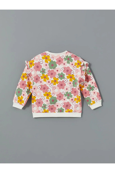 LC Waikiki Lcw Baby - Ecru Floral Print Baby Girl Sweatshirt and Sweatpants Set of 2