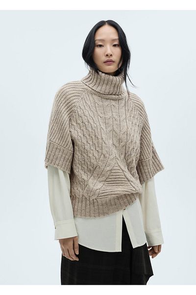MANGO Woman Short-Sleeved Knit Pattern Sweater
