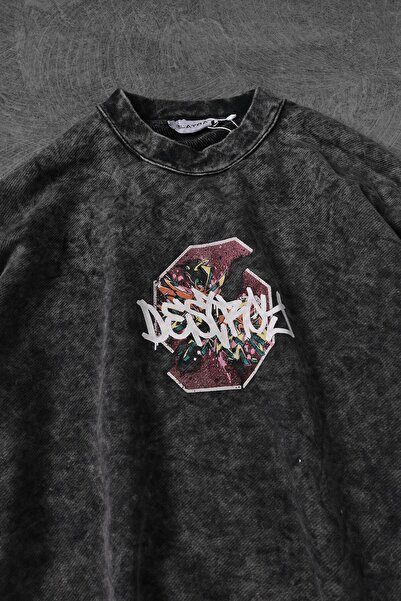 Slatra Чоловічий сірий Desire праний світшот з велосипедним коміром Oversize